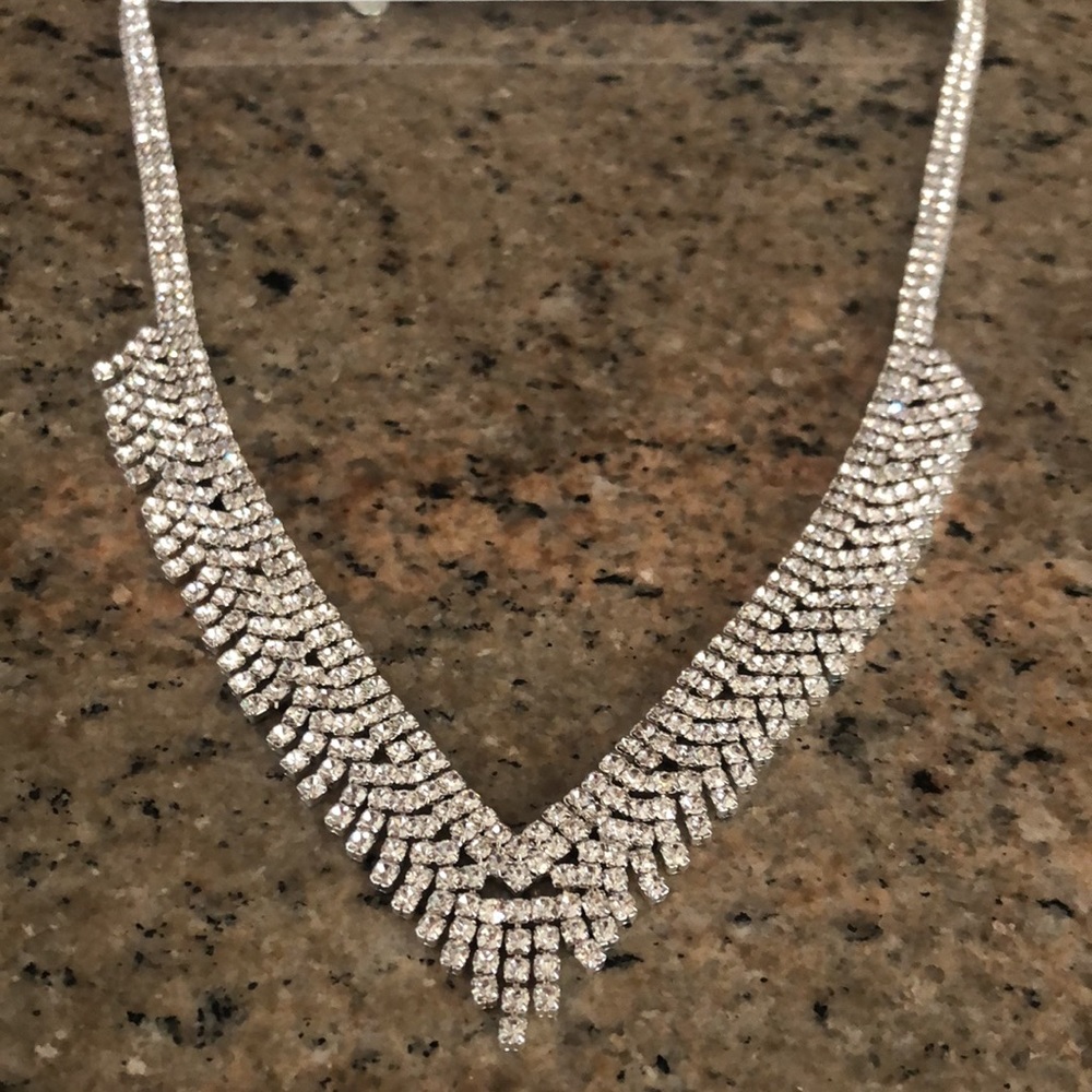 Silver Sparkle Rhinestone Statement Necklace